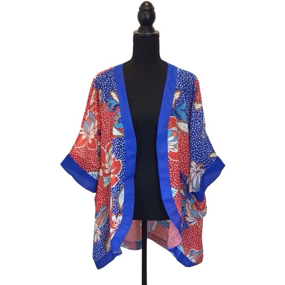 Venus Womens Red & Blue Floral Kimono Swimsuit Cover-up Size 2X - Picture 1 of 6